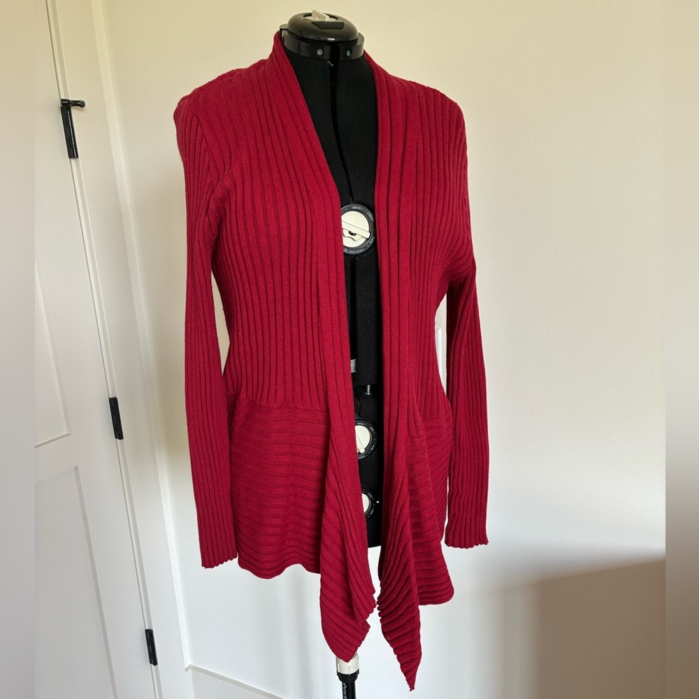 Jones New York Red Ribbed Cardigan